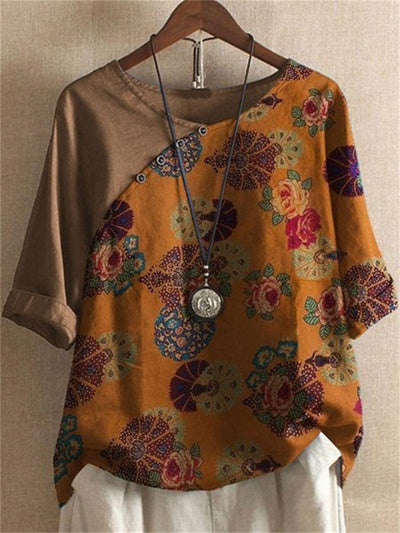 Bloemenprint Blouse met Korte Mouwen voor Dames