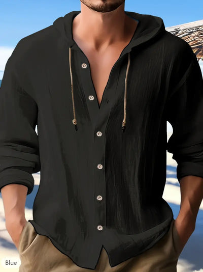 Henry-Heren Casual Button Up Hooded Shirt met capuchon - Huis Van Stijl