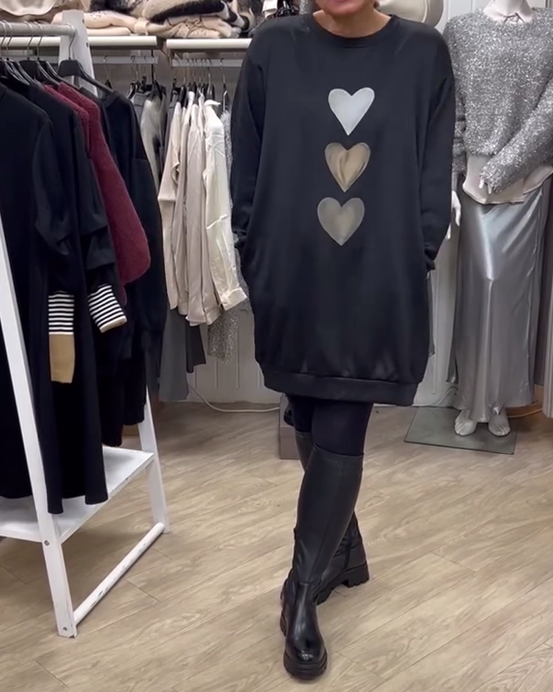 Gebreide Longsleeve Hartpatroon Sweatjurk voor Dames