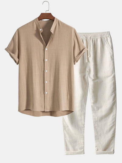 Casual Short Sleeve Shirt and Pants Set for Men