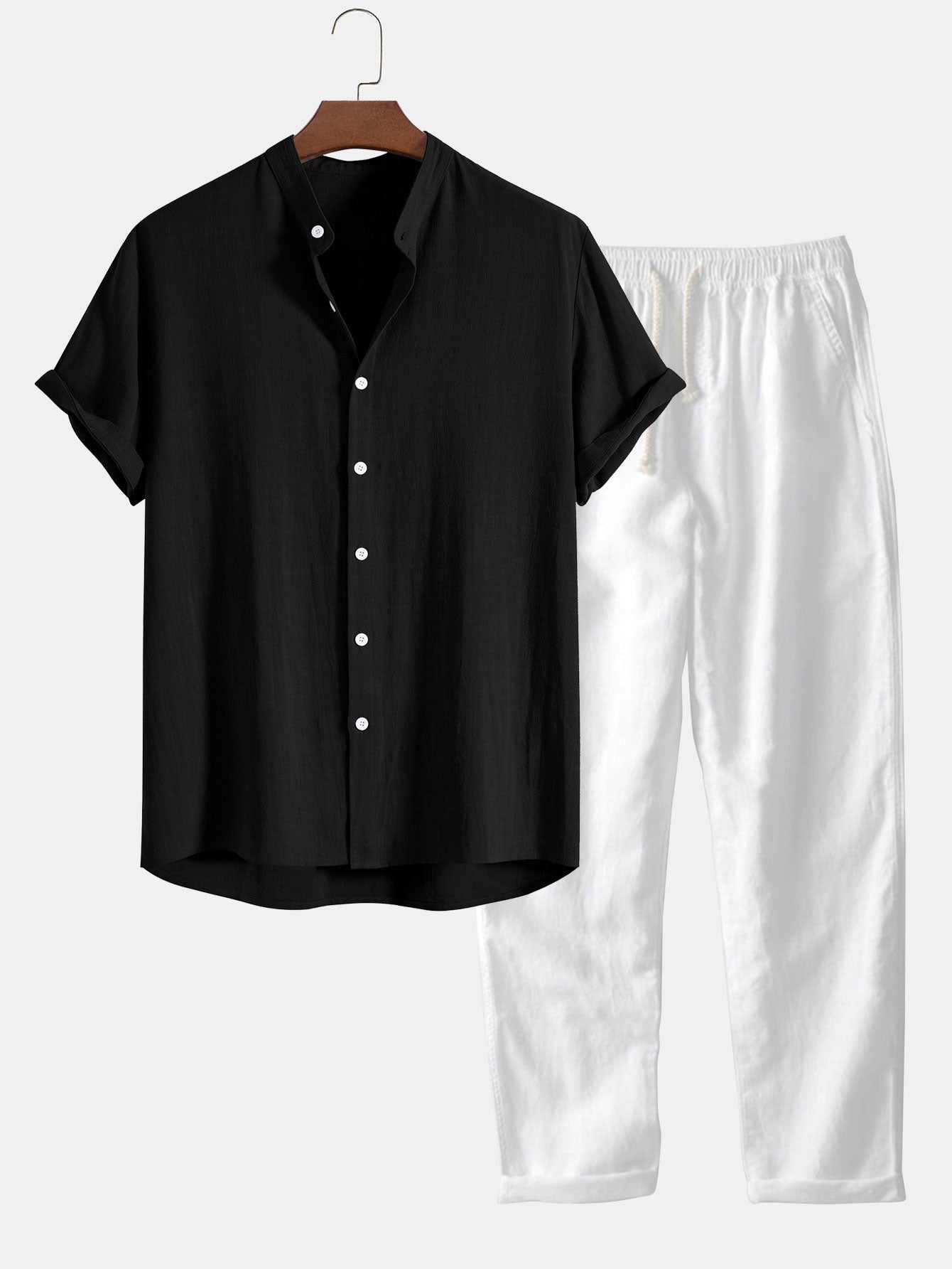 Casual Short Sleeve Shirt and Pants Set for Men