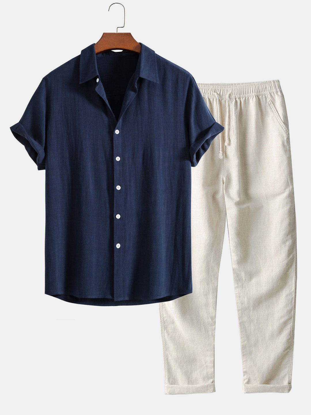 Casual Short Sleeve Shirt and Pants Set for Men