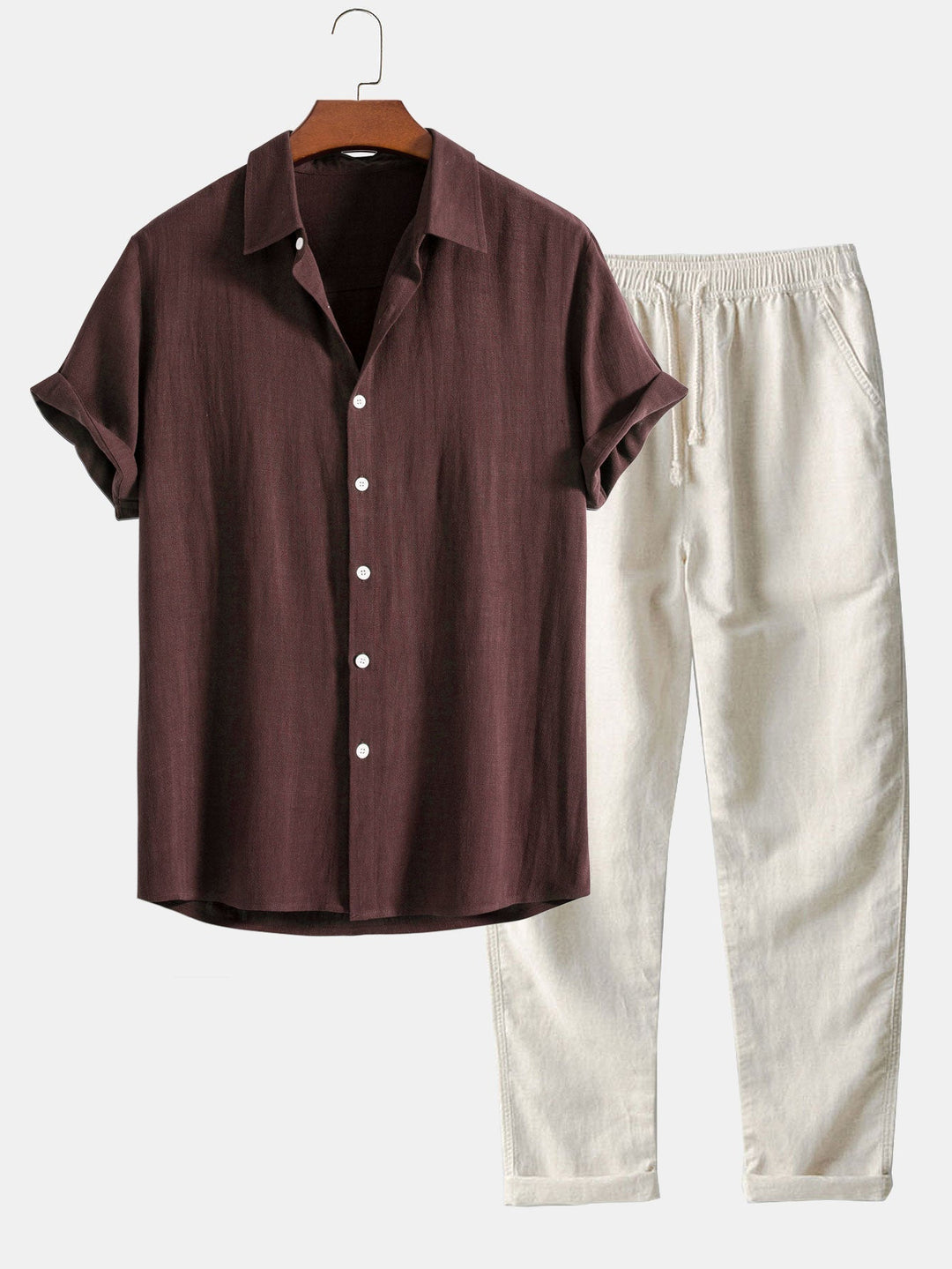 Casual Short Sleeve Shirt and Pants Set for Men