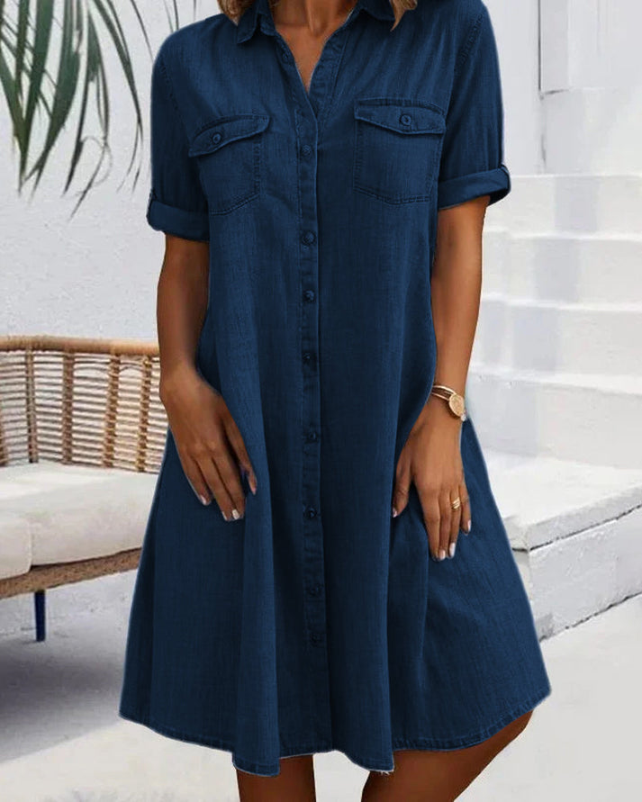 Katoenen Denim Jurk met Korte Mouwen voor Dames