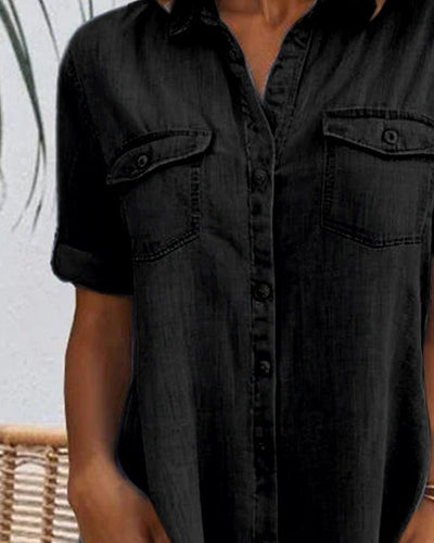 Katoenen Denim Jurk met Korte Mouwen voor Dames
