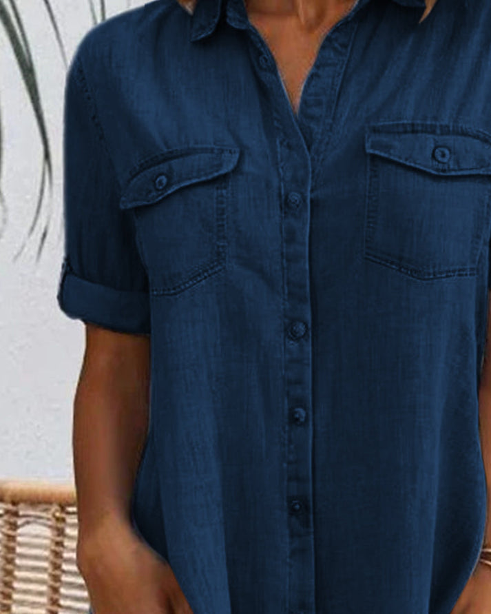 Katoenen Denim Jurk met Korte Mouwen voor Dames