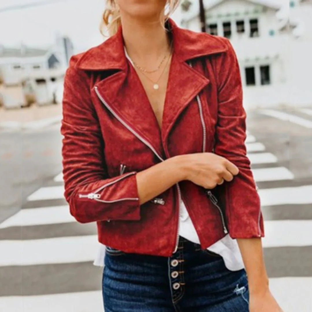 Monas- Faux Motorcycle Stijl Leren Jas Vrouwen