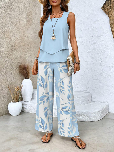 Chic Mouwloze Top en Wijde Broek Set voor Dames