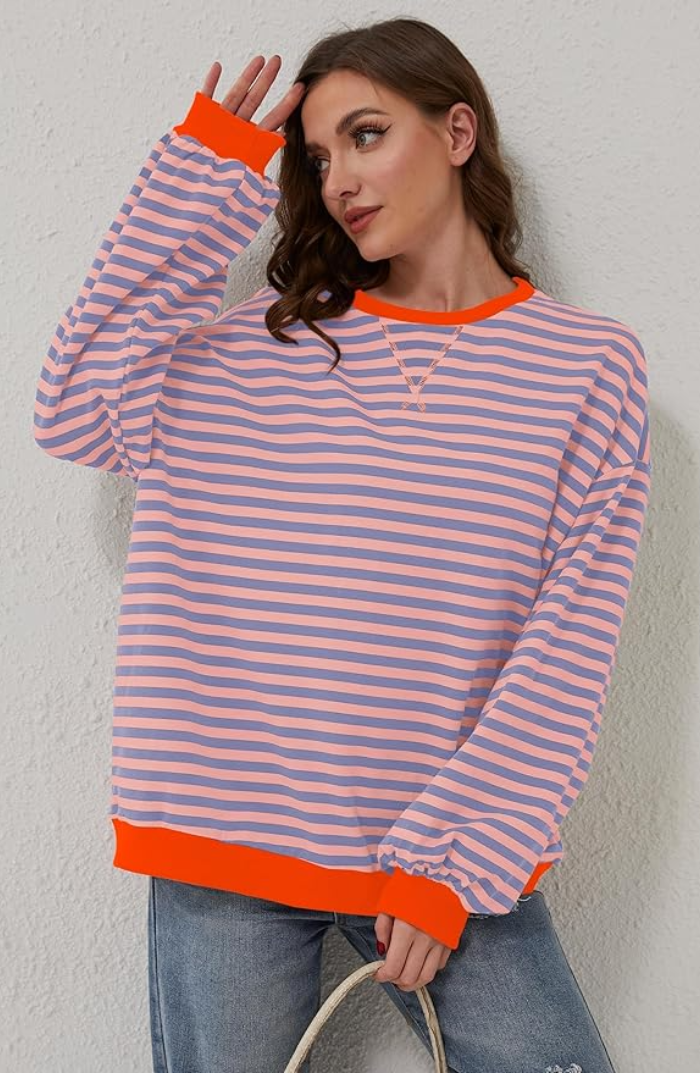 Gestreepte Ronde Hals Sweater voor Dames