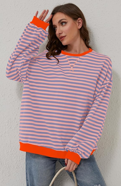 Gestreepte Ronde Hals Sweater voor Dames