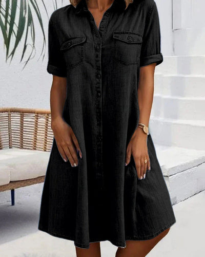 Katoenen Denim Jurk met Korte Mouwen voor Dames