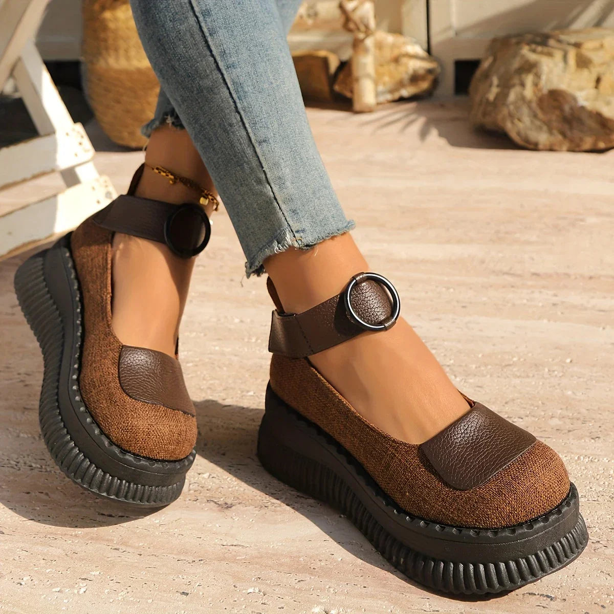 Retro Ronde Neus Platform Schoenen voor Vrouwen