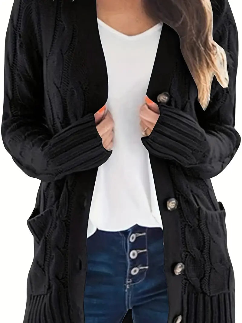 Mia - Casual Kabelgebreid Vest met Knoopsluiting