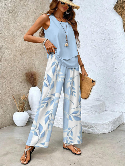 Chic Mouwloze Top en Wijde Broek Set voor Dames
