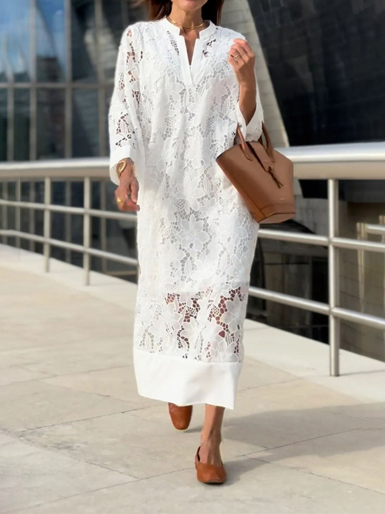 Elegante V-Hals Midi Jurk voor Dames