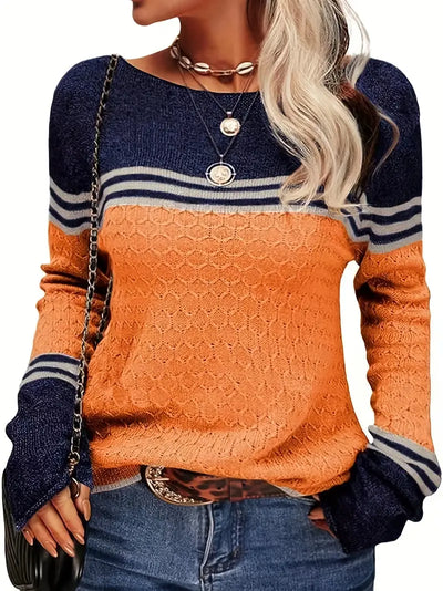 Mya - Trendy Kleurblok Streep Crew Neck Sweater