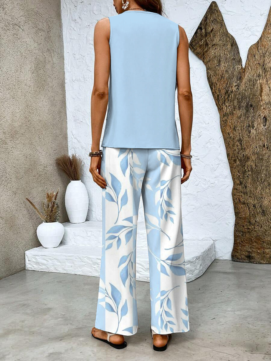 Chic Mouwloze Top en Wijde Broek Set voor Dames