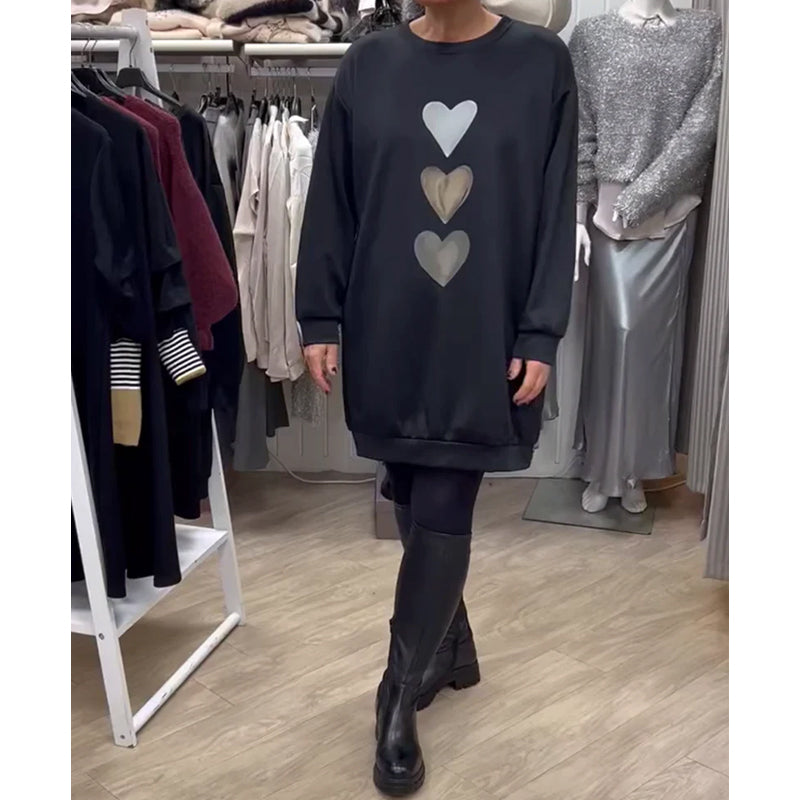 Gebreide Longsleeve Hartpatroon Sweatjurk voor Dames