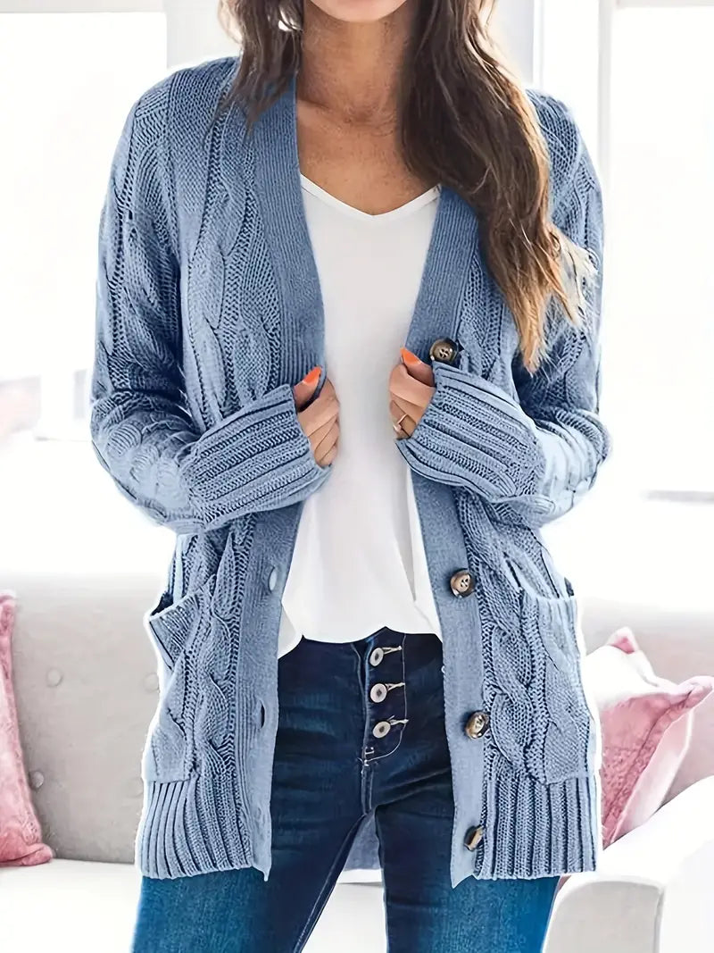 Mia - Casual Kabelgebreid Vest met Knoopsluiting