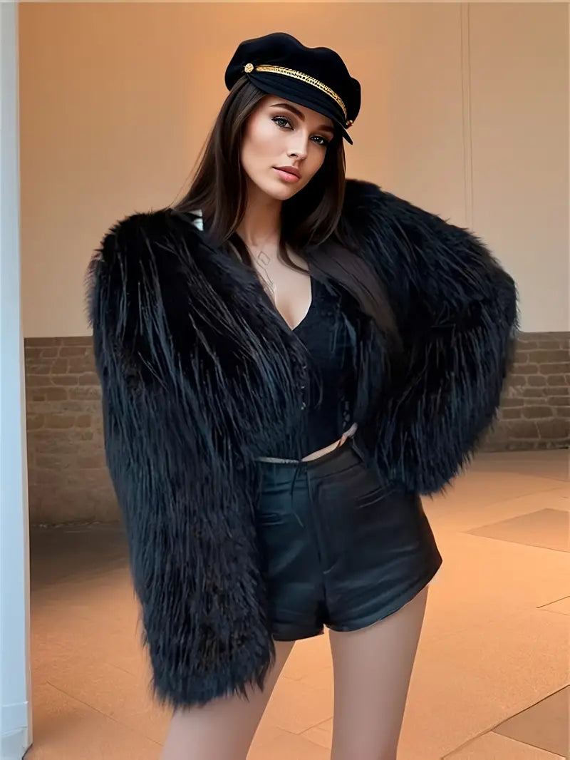 Auwe - Open Front Faux Fur Loose Chic Coat - Huis Van Stijl