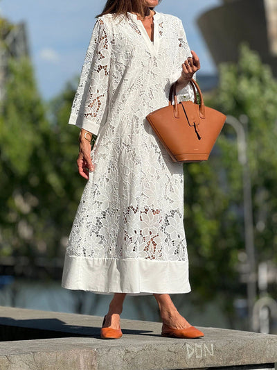 Elegante V-Hals Midi Jurk voor Dames
