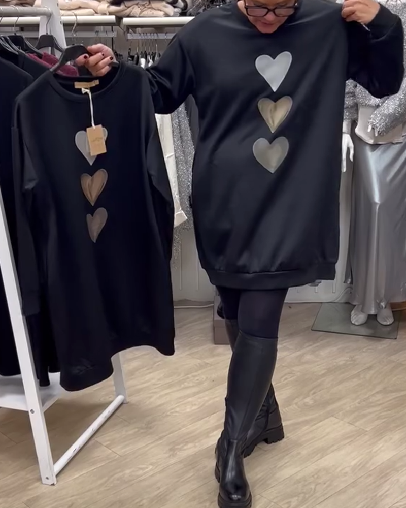 Gebreide Longsleeve Hartpatroon Sweatjurk voor Dames