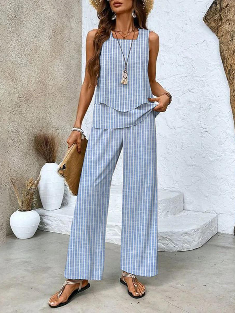 Chic Mouwloze Top en Wijde Broek Set voor Dames
