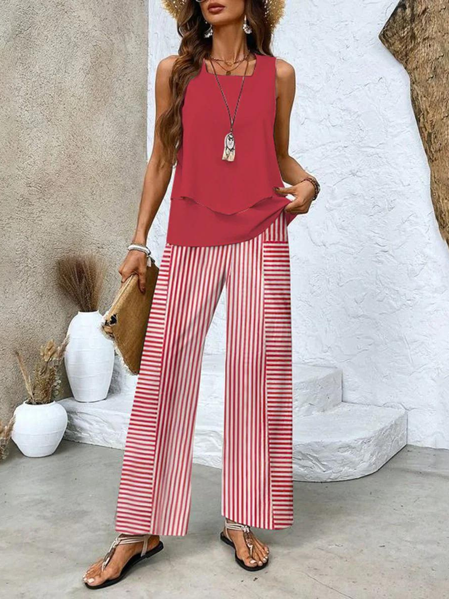 Chic Mouwloze Top en Wijde Broek Set voor Dames