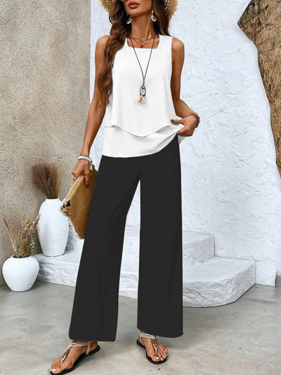 Chic Mouwloze Top en Wijde Broek Set voor Dames