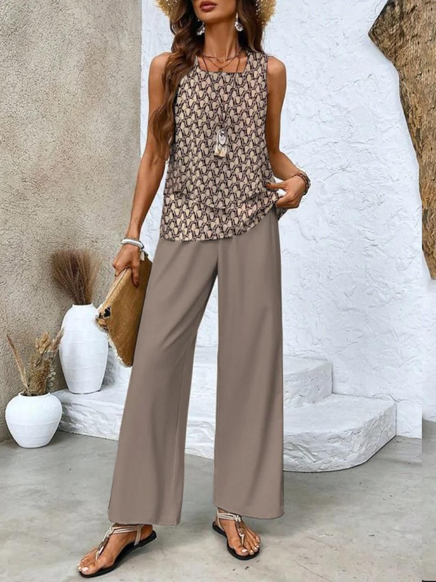 Chic Mouwloze Top en Wijde Broek Set voor Dames