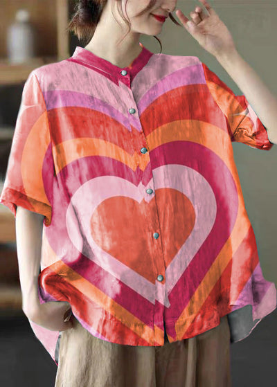 Linnen Print Blouse met Stand Kraag voor Dames