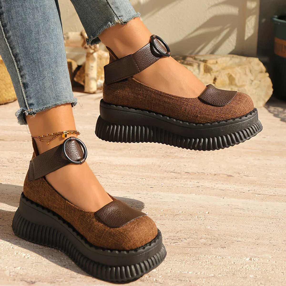 Retro Ronde Neus Platform Schoenen voor Vrouwen