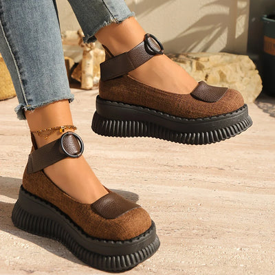 Retro Ronde Neus Platform Schoenen voor Vrouwen