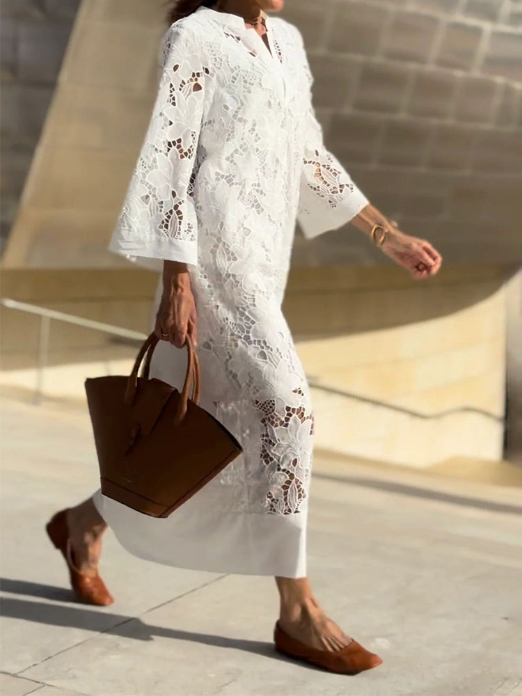 Elegante V-Hals Midi Jurk voor Dames