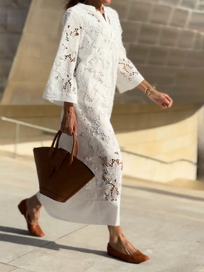 Elegante V-Hals Midi Jurk voor Dames
