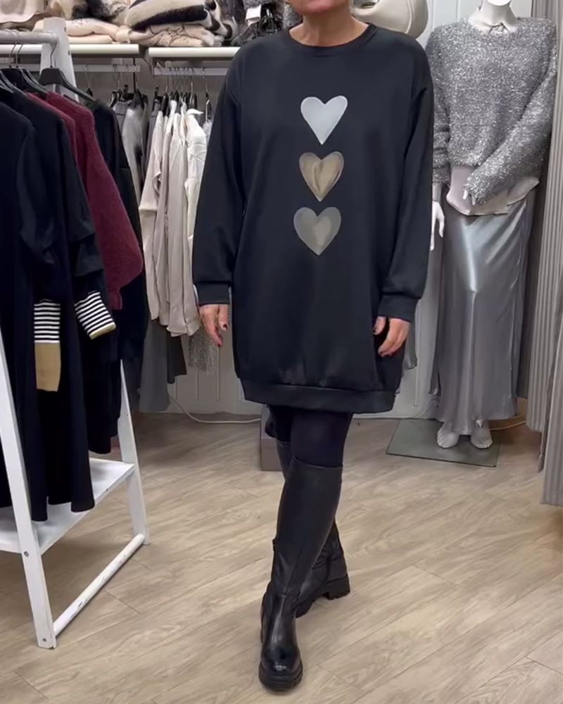 Gebreide Longsleeve Hartpatroon Sweatjurk voor Dames