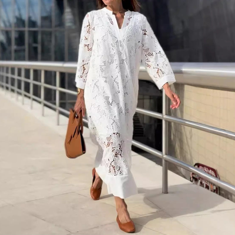 Elegante V-Hals Midi Jurk voor Dames