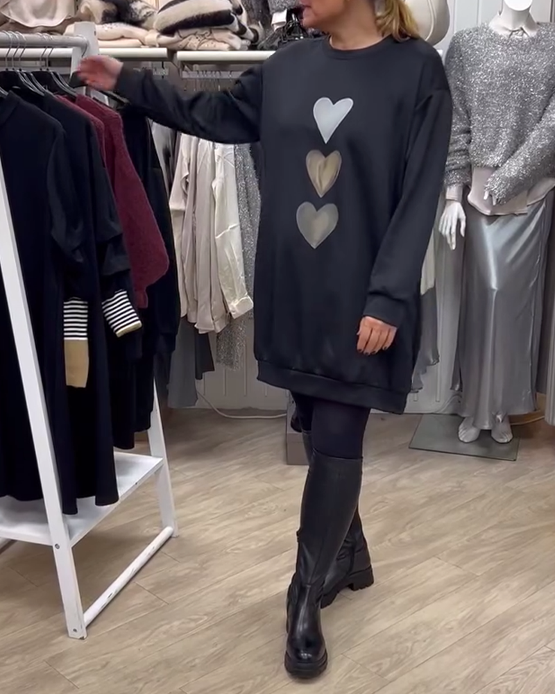 Gebreide Longsleeve Hartpatroon Sweatjurk voor Dames