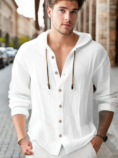 Henry-Heren Casual Button Up Hooded Shirt met capuchon - Huis Van Stijl