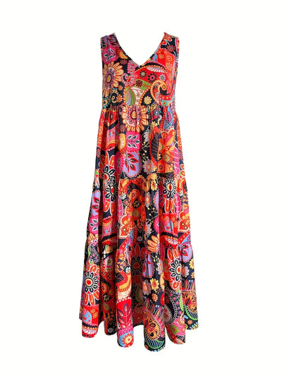 Cora-Allover Print Ruffle Hem Tank Dress - Huis Van Stijl