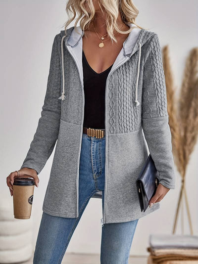 Sarah- Textured Zip-Up Hooded Jas