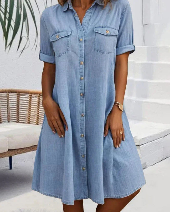 Katoenen Denim Jurk met Korte Mouwen voor Dames