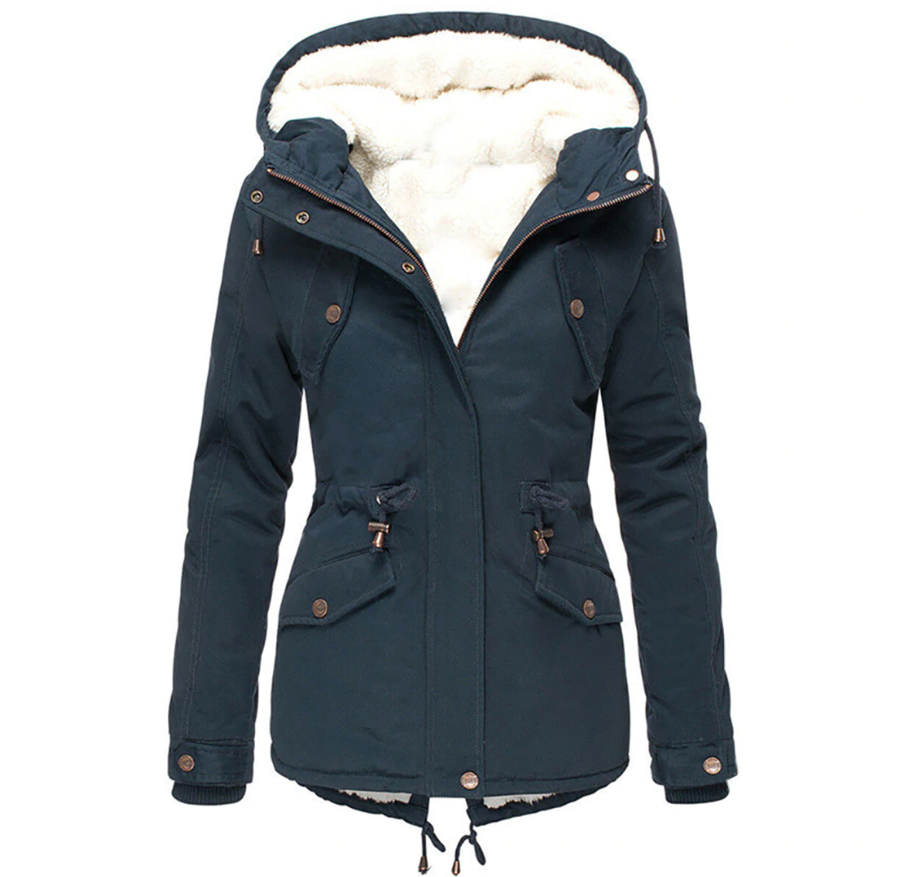 Vrouwelijke warme en comfortabele jas