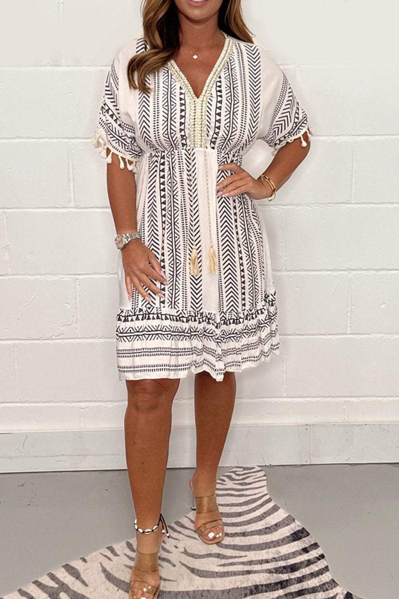Bohemian Lace V-Neck Midi Jurk voor Dames