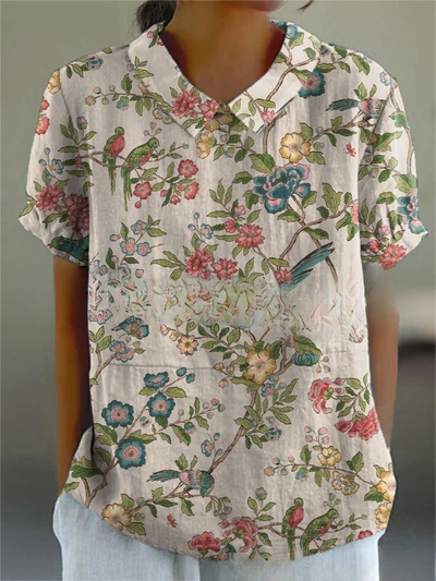Floral Pattern Casual Blouse for Women