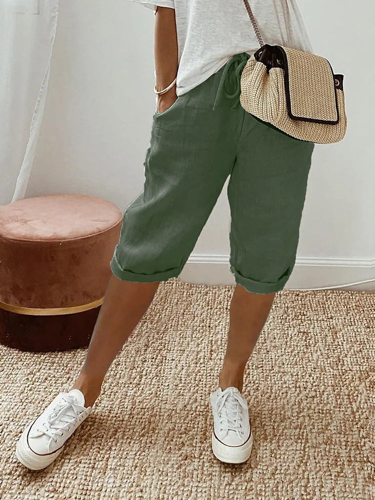 Linnen Short met Elastische Taille voor Dames