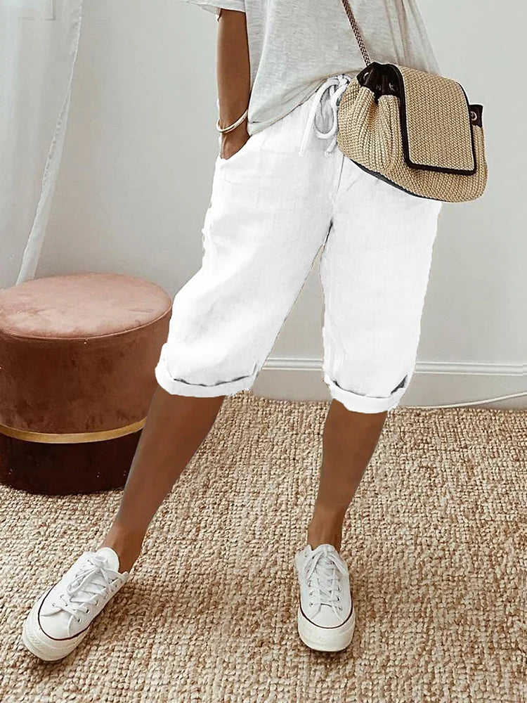 Linnen Short met Elastische Taille voor Dames