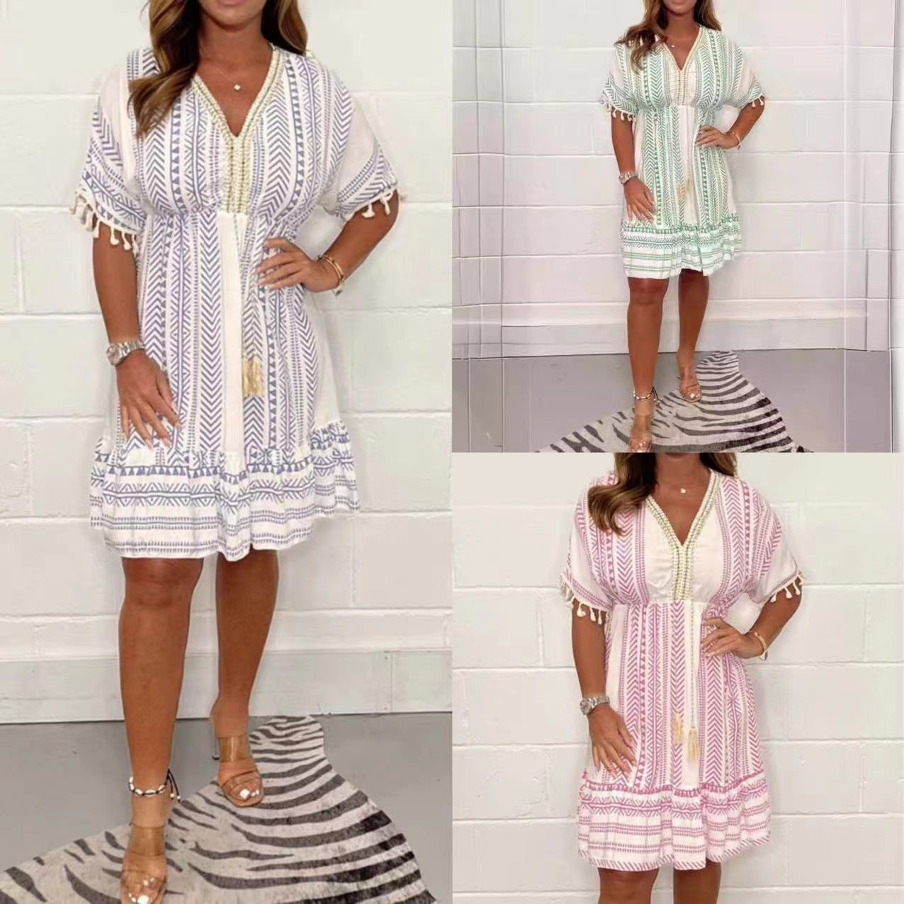 Bohemian Lace V-Neck Midi Jurk voor Dames