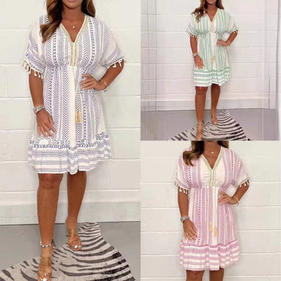 Bohemian Lace V-Neck Midi Jurk voor Dames