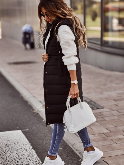 Lange Katoenmix Vest met Capuchon voor Dames